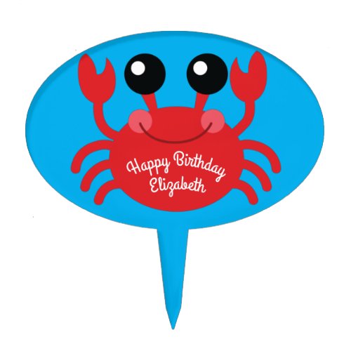 Crab Birthday Party Cute Cartoon Kids Cake Topper