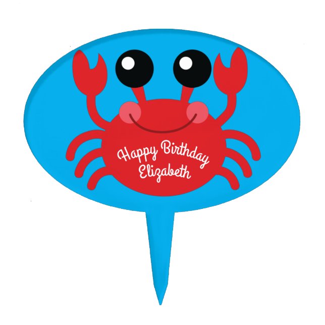 Crab Birthday Party Cute Cartoon Kids Cake Topper (Front)