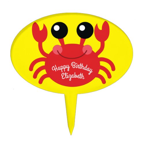 Crab Birthday Party Cute Cartoon Kids Cake Topper