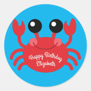 Crab Birthday Party Cute Cartoon Kids Classic Round Sticker
