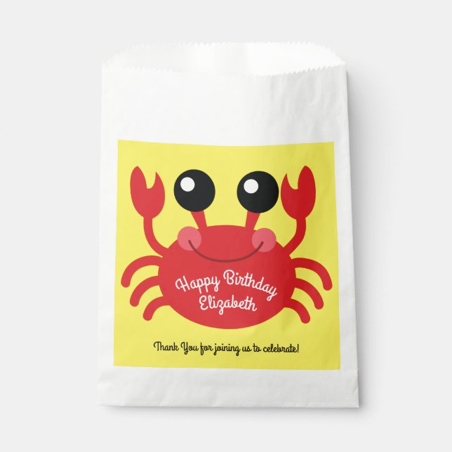 Crab Birthday Party Cute Cartoon Kids Favor Bag (Front)