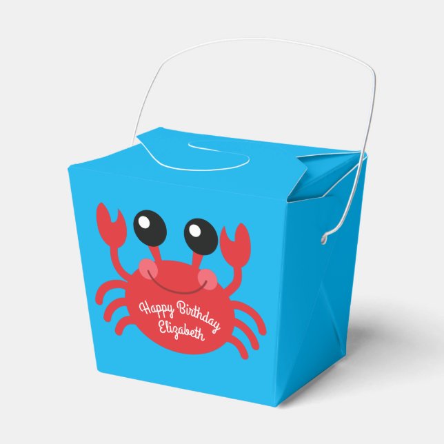 Crab Birthday Party Cute Cartoon Kids Favor Boxes (Front Side)