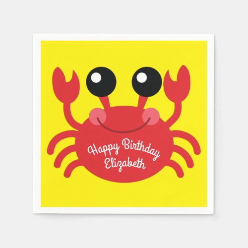 Crab Birthday Party Cute Cartoon Kids Napkins