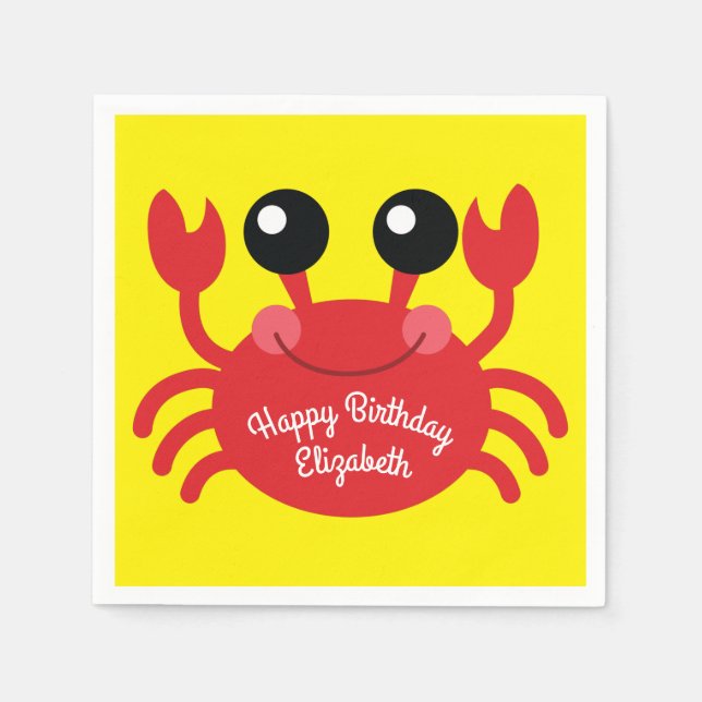 Crab Birthday Party Cute Cartoon Kids Napkins (Front)