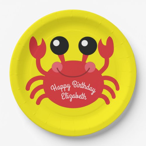 Crab Birthday Party Cute Cartoon Kids Paper Plates