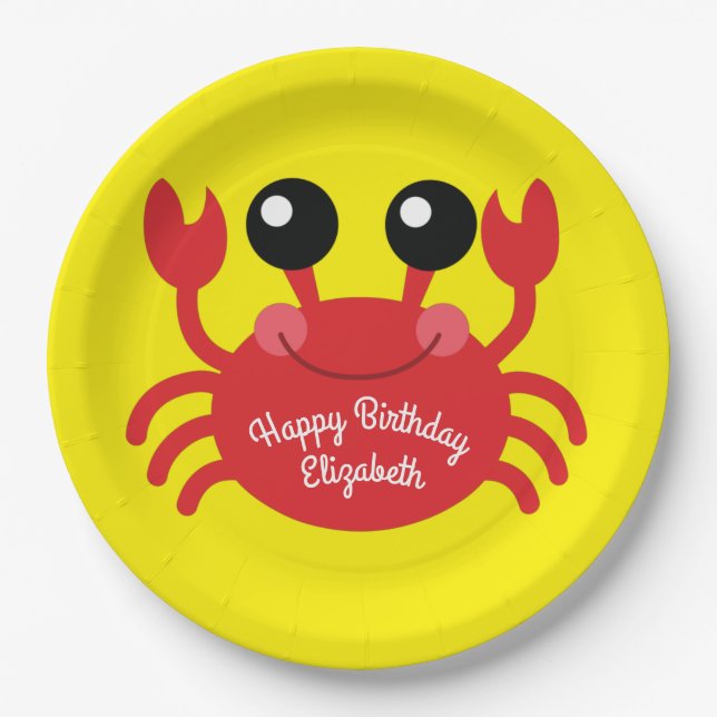 Crab Birthday Party Cute Cartoon Kids Paper Plates (Front)
