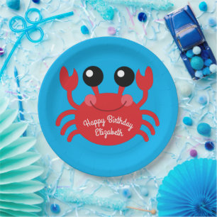 Crab Birthday Party Cute Cartoon Kids Paper Plates