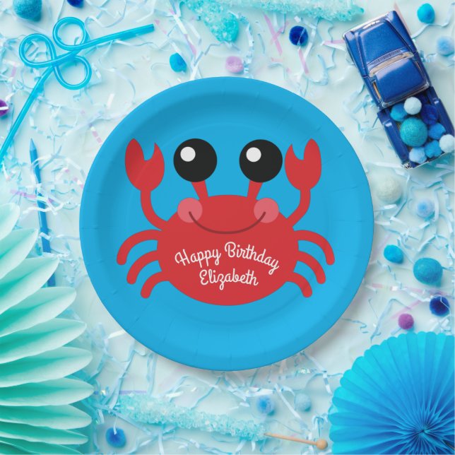 Crab Birthday Party Cute Cartoon Kids Paper Plates (Party)
