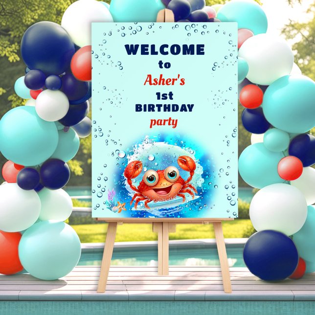 Crab Blue Boy Pool Party Summer 1st Birthday Foam Board (Crab Blue Boy Pool Party Summer 1st Birthday Foam Board)