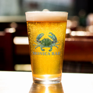 Crab Blue Crustacean Monogram name Glass