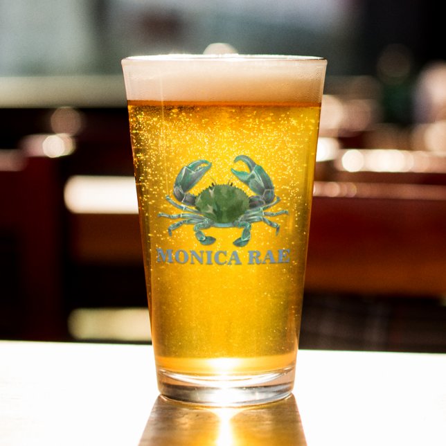 Crab Blue Crustacean Monogram name Glass (Creator Uploaded)
