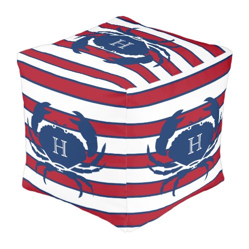 Crab Blue Navy Red White Nautical Modern Stripes Pouf