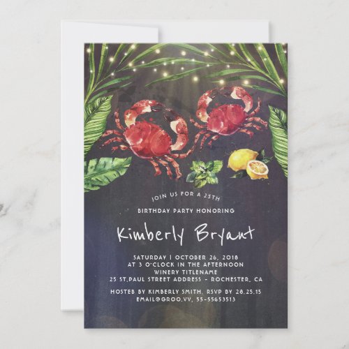 Crab Boil Beach Palm String Lights Birthday Party Invitation