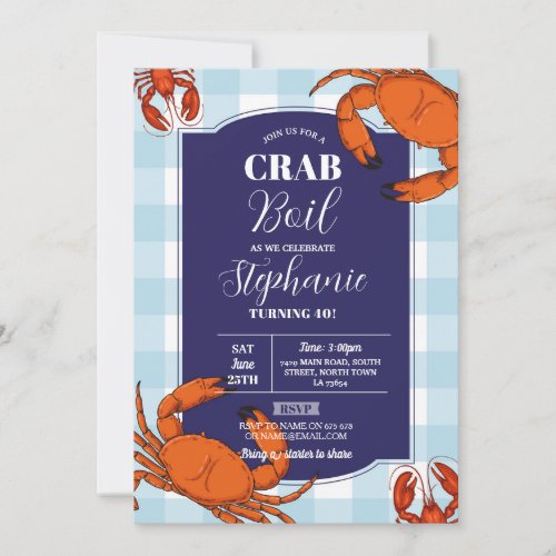 Crab Boil Birthday Party Navy Seafood Lobster Invitation