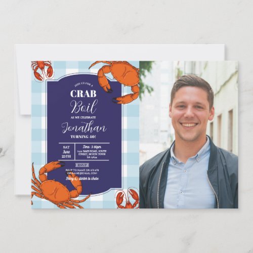 Crab Boil Birthday Party Navy Seafood Photo Invitation