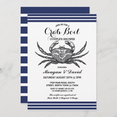Crab Boil Engagement Party Check Blue Beach Invitation