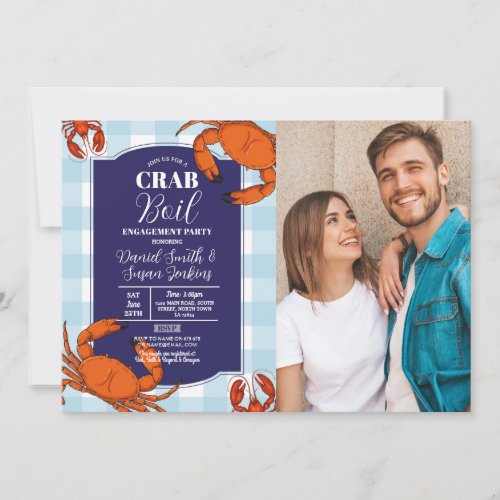 Crab Boil Engagement Photo Seafood Navy Lobster Invitation