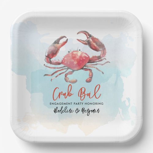Crab Boil Engagement Seafood Party Watercolor Paper Plates