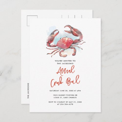Crab Boil Family Summer Seafood Party Announcement Postcard