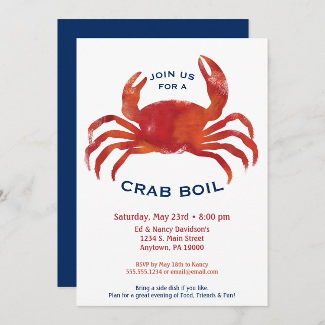 Crab Boil Invitation Low Country Seafood Dinner (Front/Back)