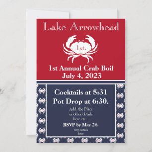 Crab Boil Invitation Red White Navy Blue coastal