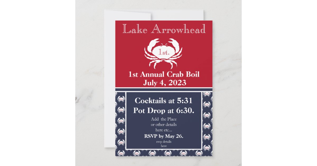 Crab Boil Invitation Red White Navy Blue coastal Zazzle
