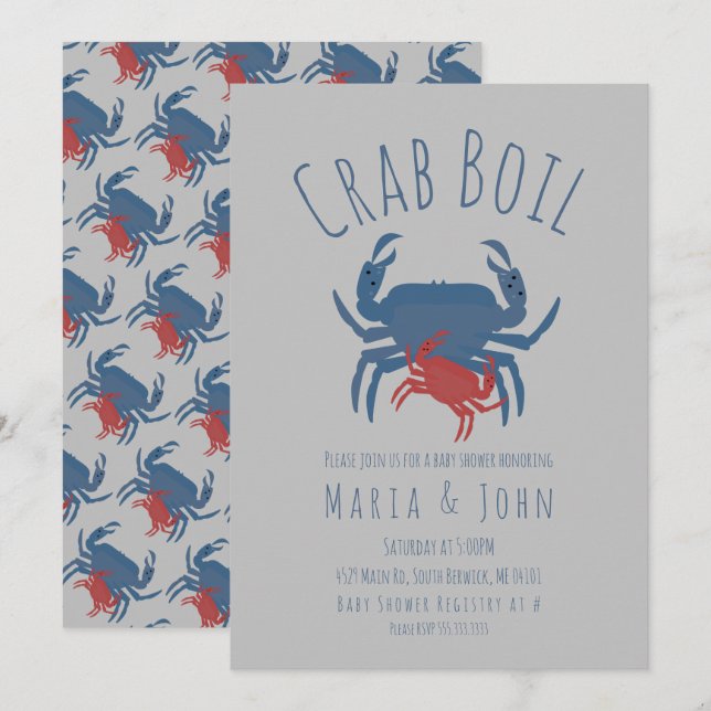 Crab Boil Party  Baby Shower Crawfish Gray Invitation (Front/Back)