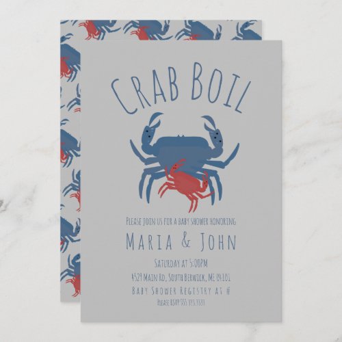 Crab Boil Party  Baby Shower Crawfish Gray Invitation