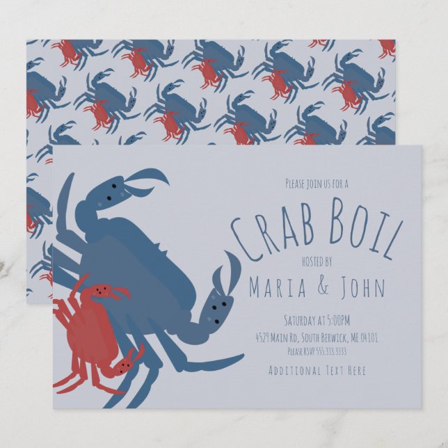 Crab Boil Party  Birthday Dinner Crawfish Blue Invitation (Front/Back)
