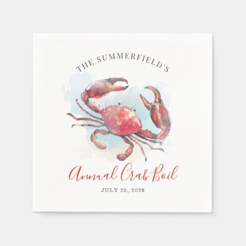 Crab Boil Seafood Family Summer Party Watercolor Napkins