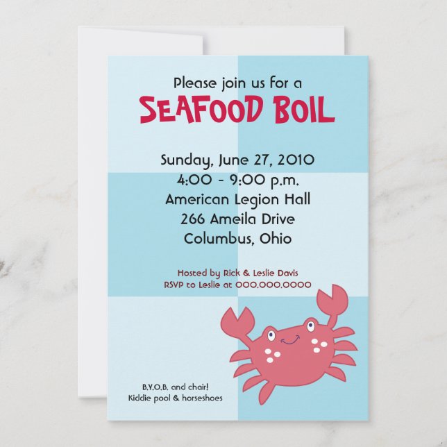CRAB BOIL Seafood Party 5x7 Birthday Baby Shower Invitation (Front)