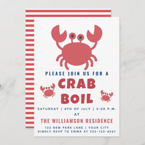 Crab Boil  Summer Party  4th of July Invitation