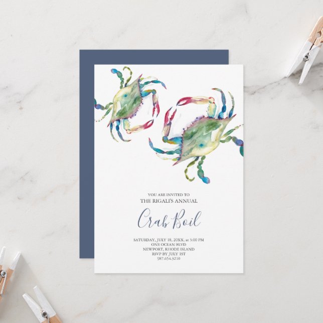 Crab Boil Summer Party Invitation (Front/Back In Situ)