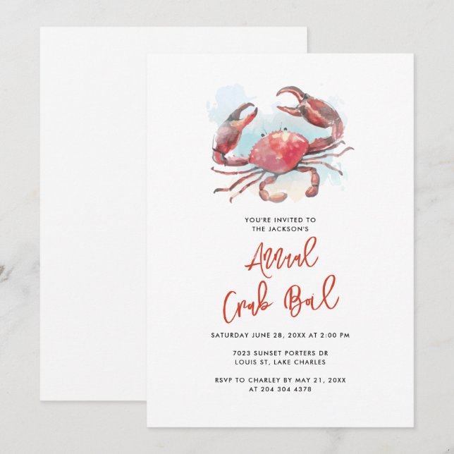 Crab Boil Summer Seafood Family Party  Invitation (Front/Back)