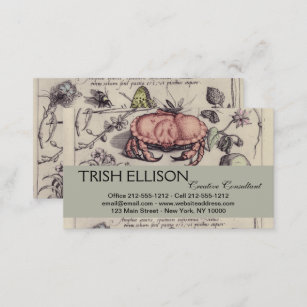 Crab Botanical Insect Flower Illustration Business Card