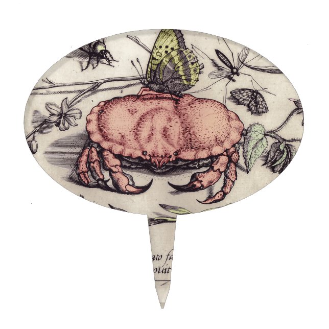 Crab Botanical Insect Flower Illustration Cake Topper (Front)