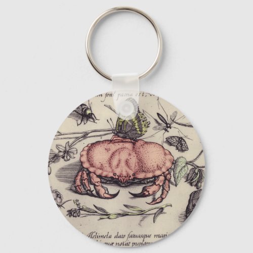 Crab Botanical Insect Flower Illustration Keychain