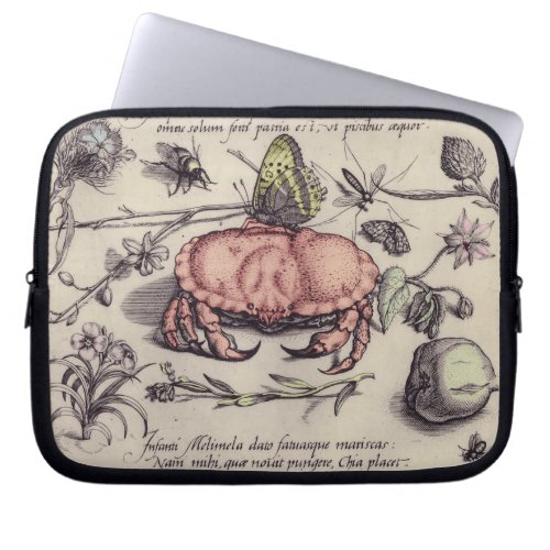 Crab Botanical Insect Flower Illustration Laptop Sleeve