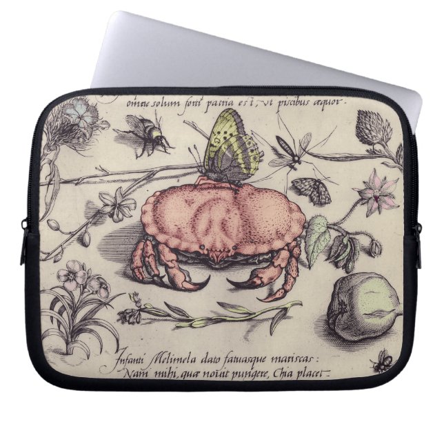 Crab Botanical Insect Flower Illustration Laptop Sleeve (Front)