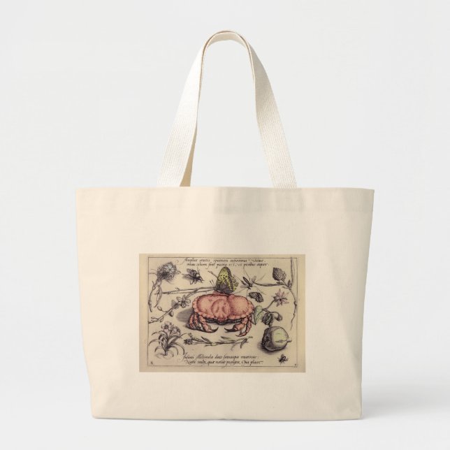 Crab Botanical Insect Flower Illustration Large Tote Bag (Front)