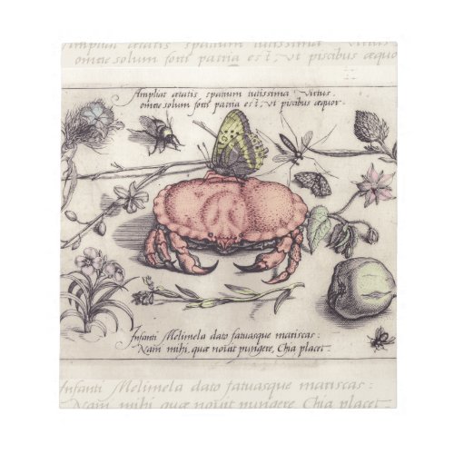 Crab Botanical Insect Flower Illustration Notepad