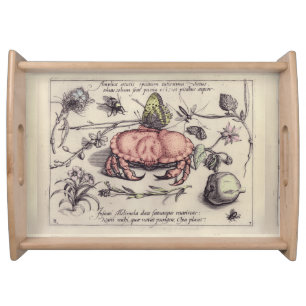 Crab Botanical Insect Flower Illustration Serving Tray