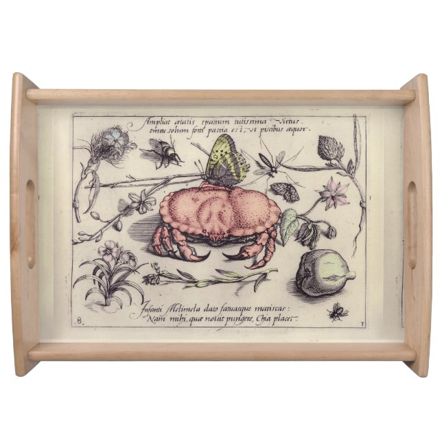 Crab Botanical Insect Flower Illustration Serving Tray (Front)