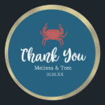 Crab Broil Boil Red Faux Foil Wedding Thank You Classic Round Sticker<br><div class="desc">Wedding Crab Thank You Stickers</div>