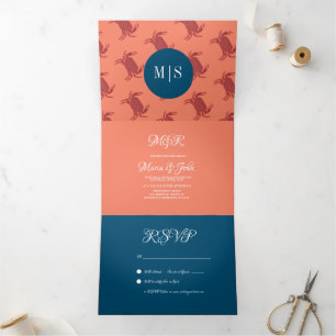 Crab Broil Boil Seafood Beach Nautical Wedding Tri-Fold Invitation