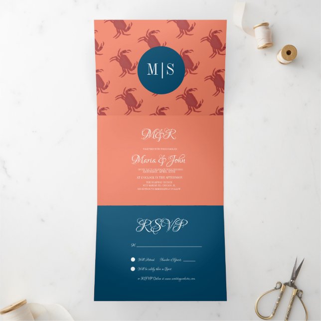 Crab Broil Boil Seafood Beach Nautical Wedding Tri-Fold Invitation (Inside)