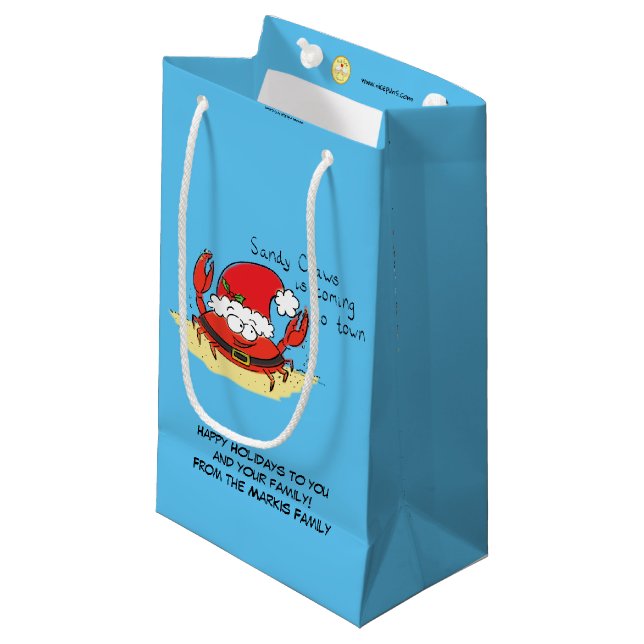 Crab Christmas Beach Tropical Funny Small Gift Bag (Front Angled)