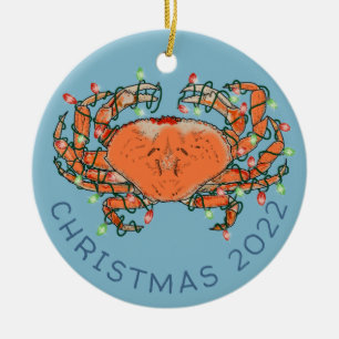 Crab Christmas Lights Crustacean Beach Ceramic Orn Ornament