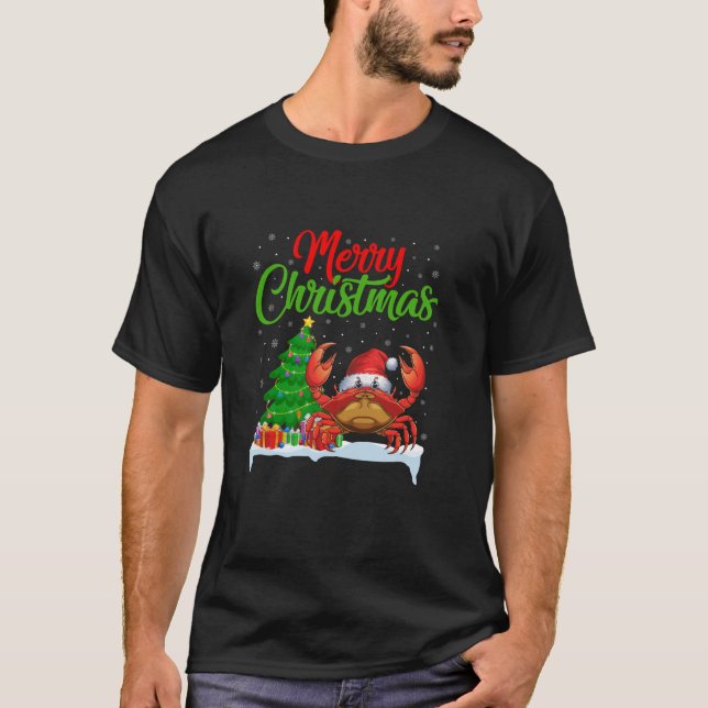 Crab Christmas Tree Lights Funny Xmas Crab Lover T T-Shirt (Front)
