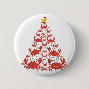 Crab Christmas Tree Santa Hat Christmas Lights Button